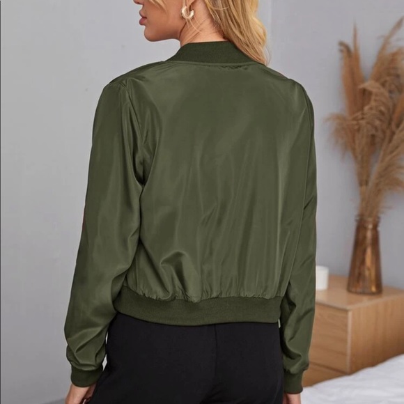 Zip up bomber jacket olive green sporty - Picture 3 of 3